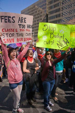 Students and teachers from community colleges, state university campuses and campuses of the University of California marched in Sacramento to oppose cuts to state funding for education.